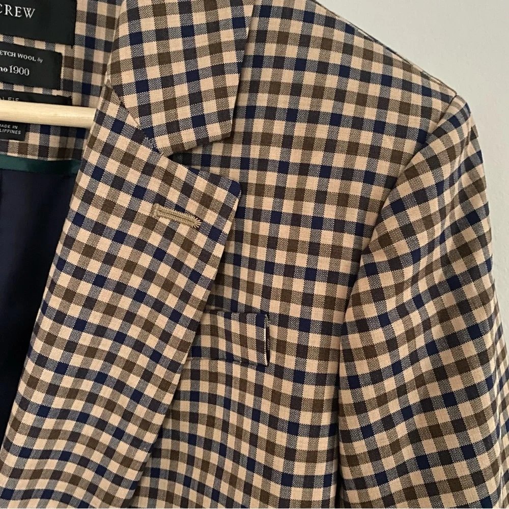 J. Crew Alfie Honey Plaid Italian Wool Stretch Blazer Size 10 NWOT Tollegno 1900 - Picture 13 of 16